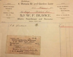 An invoice issued by W F Burke, interior decorator of Victoria Street