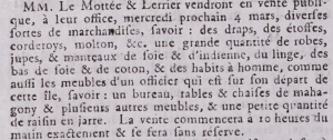 In 1795 Le Mottee and Lerrier announced the availability of bedding and clothing in this advert in the Gazette de l'Ile de Jersey