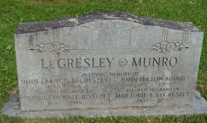 Le Gresley/Bisson gravestone in Gaspe, Canada