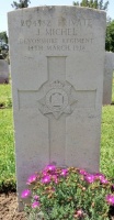 Great War casualty John Michel's grave at Ramleh War Cemetery, Israel