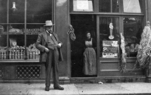 Mr Parpaillon and Anne Marie in front of their shop in 1916