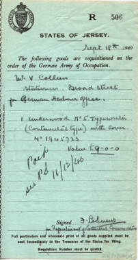 Collins Stationers provided a typewriter to the German Harbour Office and were paid compensation a year after the end of the war