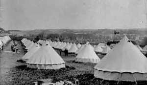 Perfect lines of tents outside Fort Regent