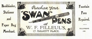 W F Filleul's stationery business was in Halkett Place in the early 20th century. There is still a Filleul stationery business in the street today, although it was in the Royal Square for most of the 20th century