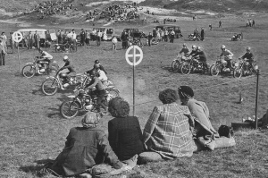 Motor cycle racing on the sand dunes in 1955
