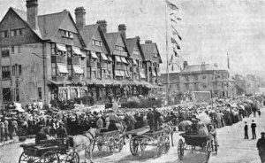 The Coronation Fete procession along the Esplanade in front of the Grand Hotel in 1902, part of the first Battle of Flowers