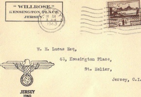 Even during the Occupation, collectors were interested in first day covers of Jersey stamps as evidenced by this envelope addressed to W H Lucas in 1943. This was William Henry Lucas (1906- ) and he probably addressed the envelope to himself