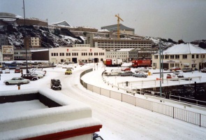 Snow at St Helier Harbour in 1987
