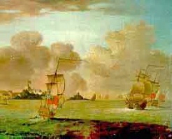 Man of War and merchantman by Monamy - 1700