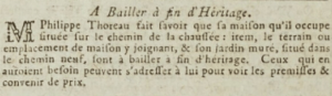 Philippe Thoreau advertised the sale of his house on Pier Road and building plot and walled garden in New Street for sale in1805