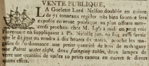 The 71-ton schooner Lord Nelson was offered for sale by Philippe Nicolle in ‘’Gazette de l’Ile de Jersey’’ in 1803