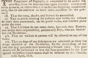 The owner advertised the terms under which he was prepared to allow public access to his land in Gazette de l'Ile de Jersey in 1809