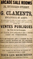 Auctioneer George Claments held weekly sales at 24 Burrard Street in the mid-19th century, charging 5% commission