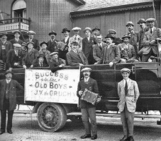 The banner on this charabanc reads 'Success to the Old Boys - J V de Gruchy'. It is not clear exactly what the occasion was. J V de Gruchy was John Vernon de Gruchy, born in St Helier in 1879, the son of John de Gruchy and Maria Whittenbury. His father was a builder and a ship's carpenter, and John Vernon was described as a carpenter when he married Alice Mary de Gruchy in 1902