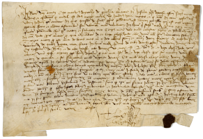 Mathieu de Gruchy's 1502 will which, transcribed and translated into French, was published by De La Croix, in Jersey: ses Antiquités....., Volume II, (Jersey: C. Le Feuvre, 1860), 63-5. De la Croix however, omitted the surname of the testator`s "vicar", Sire Leonard Triguel, which features in this, the original.