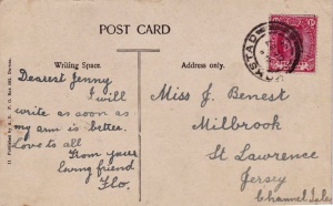 A postcard sent from South Africa in 1908 to Jenny Benest at Millbrook - this was probably Jenny Margaret Benest (1892-1973)