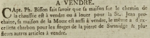 In 1803 Capt Philippe Bisson announced in the Gazette de l'Ile de Jersey that he had two houses for sale or to rent
