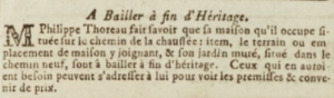 P Thoreau, living near Town Mills, advertised various wines for sale in 1805