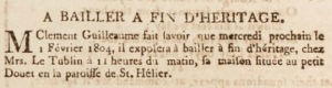 Clement Guillaume advertised the sale of his Petit Douet (Brook Street) house in January 1804