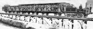 A trial run train pauses on the La Haule trestles for an official photograph