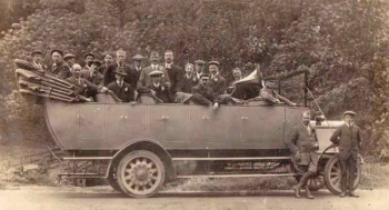 A men's outing complete with horn gramophone