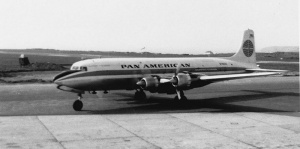 A DC-6 arrives to collect cattle for export in the late 1950s