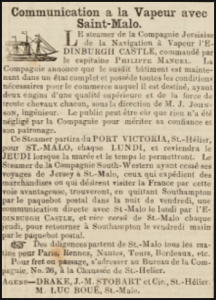 Edinburgh Castle, not previously mentioned in our pages, was announced in 1850 in a La Patrie advert as the new vessel on the Jersey to St Malo run