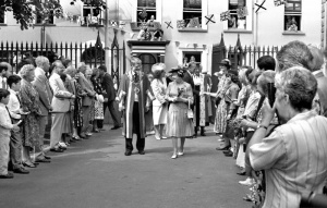 The Queen escorted by the Constable of St Helier, Fred Clarke