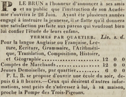 ... Pierre Le Brun's new academy opened on the same day