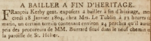 Francois Kerby advertised a New Street plot for sale in January 1804