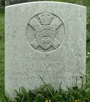 The grave of Great War casualty Harold Joseph Harvey at Mont l'Abbe New Cemetery, Jersey