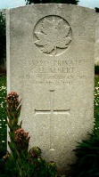The grave of Great War casualty Claude Henry Albert at Nine Elms Military Cemetery, Thelus