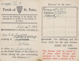Driving licence issued to Mrs Greta Lawford in 1936