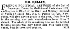 1853 advert for doctor offering free consultations for the poor