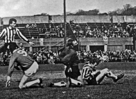 Action from the 1965 Upton Park final won 3-1 by Guernsey's St Martin over Jersey's Georgetown