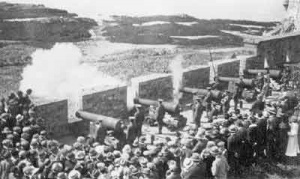 Cannons fire to celebrate the transfer of ownership to the States in 1923