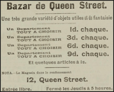 ... and the same advert the following year, in French in the Chronique de Jersey