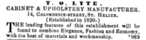 1853 advert indicating that what is now known simply as Colomberie was then called Colomberie Street