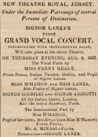 Signor Lanza’s first grand vocal concert was held at the New Theatre Royal on 8 August 1833