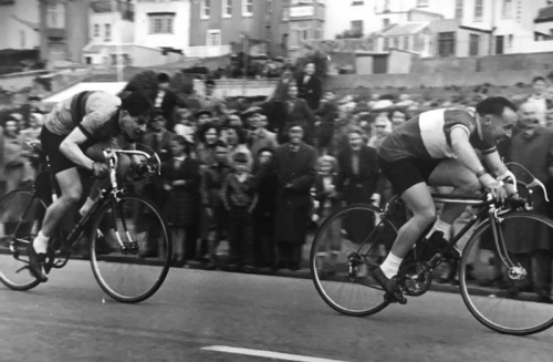 Cyclist John Richardson in action on Liberation Day 1957 ...
