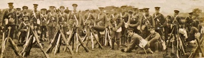Militia mobilisation: members of the 1st (West) Battalion awaiting orders at St Peter’s Arsenal in August 1914.