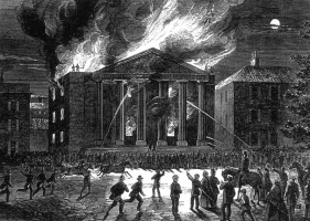 The fire at the Don Road theatre from the Illustrated London News