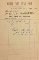 An invoice for a second-hand cycle from Harburn's repair shop at Georgetown