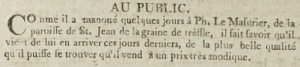 Philippe Le Masurier, of St John, advertised clover seed for sale in ‘’Gazette de l’Ile de Jersey’’ in 1803