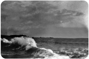 A rough sea in St Aubin's Bay in 1904