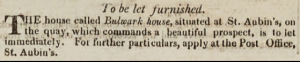 Bulwark House was offered to let, furnished, in 1825