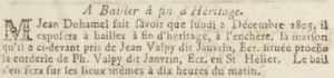 In 1805 Jean Duhamel advertised for sale his house in front of Jean Valpy dit Janvrin’s