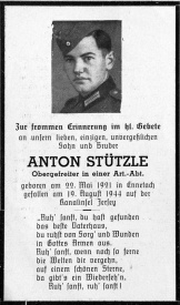 Card advising of death of German soldier