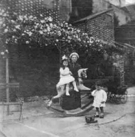 Henriette Ford in 1917 with grandchildren Florence and Peter Hacking at 11 Gloucester Street