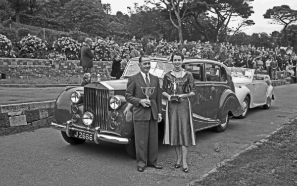 Evening Post photograph of Mr Trigg and his daughter, winners of the Prix d'Honneur and Prix d'Elegance in 1952